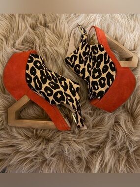 DV by Dolce Vita Animal Print and Orange Platform Heels